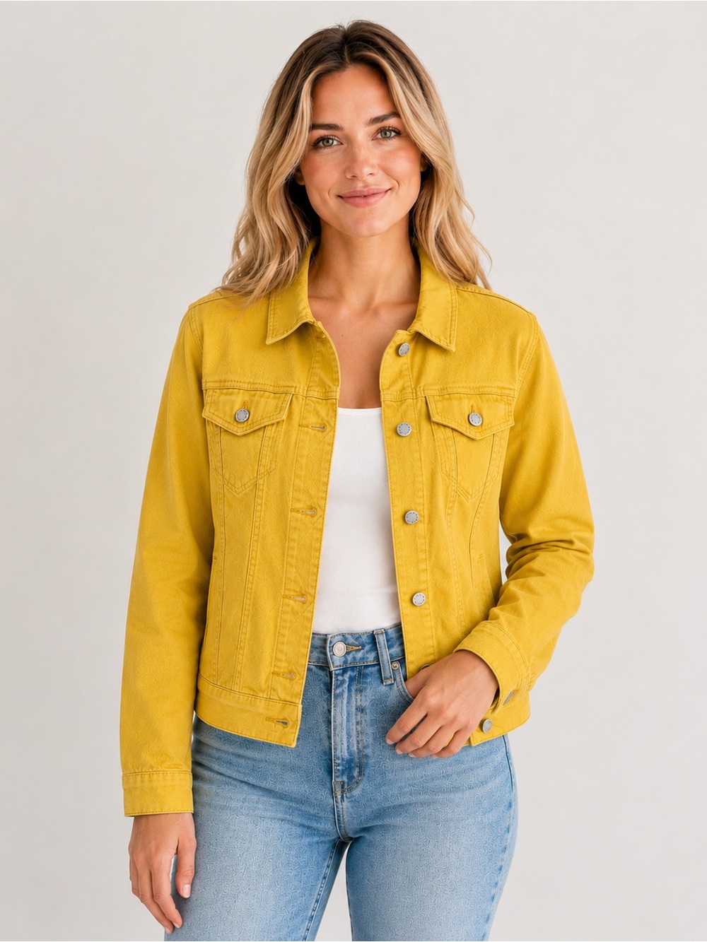 Market & Spruce Camila Boyfriend Denim Jacket Mustard Yellow Stretch Jean Jacket